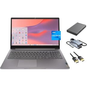 Lenovo IdeaPad 3i 3 Chromebook, 15.6" FHD Display, Intel N4500 Processor, 4GB RAM, 64GB eMMC + 500GB Portable Storage Hub, WiFi 6, Micro SD Card Reader, KeyPad, USB-C, HDMI, Chrome OS