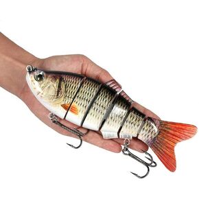 Swimbaits for Bass Lifelike 4 Segment Big Giant Sinking Fishing Bass Lures Artificial Hard Bait Swimbait for Fishing, Great for Fisherman Dad Gift (Gray+ Red)