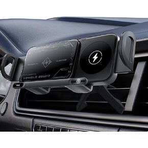 Kwak's 15W Fast Wireless Charging Car Mount,Auto Automatic Clamping Phone Vent Charger Holder for iPhone or Android (Black)