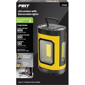 Feit Electric LANRFL1000 LED Lantern, 1000 Lumens, 5000K Daylight, Rechargeable with USB-C, Detachable Side Lights with Flashlights, Compact and Portable for Worksites, Campsites & Emergency Lighting