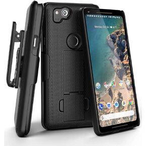 Google Pixel Belt Clip Case, Encased (DuraClip) Slim Fit Holster Shell Combo (Rubberized/Non Slip) Smooth Black (Google Pixel 2)