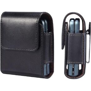Real Leather Cell Phone Holster Pouch Carrying Case for Samsung Galaxy Z Flip 6/Flip 5/Flip 4/ Flip 3 5G/ Flip/Flip 5 G, Moto Razr 2024 2023/ Razr+ Plus 2024 2023 2022 2020 2019/40/ 50/40/50 Ultra