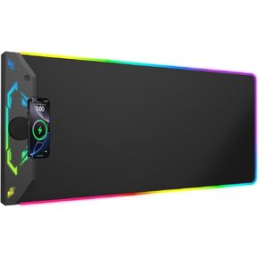 HiWe Gaming Mouse Pad, 15W Magnetic Wireless Charging Desk Mat, 35"x11.8" Large RGB Mouse Pad for Laptop/PC/Keyboard, 24 Light Effects, Non-Slip Base, Waterproof, with Adapter, Black