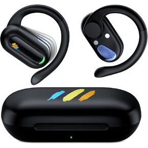 سماعات الرأس اللاسلكية Bluetooth 5.3 سماعات أذن لـ iPad 10th Generation iPhone 16 Pro 15 Pro Max Galaxy S25 S24 S23 سماعات رأس أذن مفتوحة مع Earhook HD Mic Sport Earphone Black
