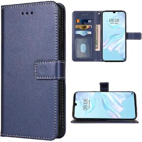 Compatible with Huawei P30 Wallet Case Wrist Strap Lanyard Leather Flip Cover Card Holder Stand Cell Accessories Folio Purse Credit ID Phone Cases for Hawaii P 30 ELE-L29 Women Men Blue