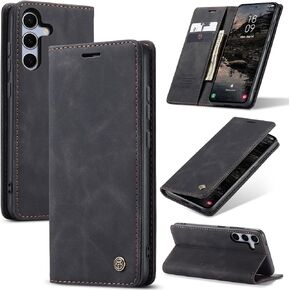 for Samsung Galaxy S25 Plus/S24 Plus, Flip Fold Leather Wallet Case with Credit Card Slot and Kickstand Magnetic Closure Protective Cover for Samsung Galaxy S25 Plus/S24 Plus (Black)