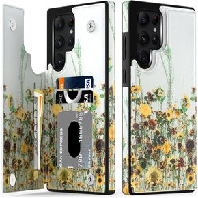 BEMAL for Samsung Galaxy S22 Ultra Wallet Case,Flip Folio Leather Kickstand with Fashion Designs for Women Girls,Card Slots Protective Phone Cover for 6.8" Chrysanthemum