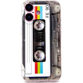 Case for iPhone 16, Matte Finish Heavy Duty Soft Back Cover with Reinforced Corners TPU Soft Bumper Retro Cassette Tape Case Compatible with iPhone 16