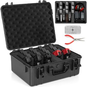 CASE CASE 5 CASE PISTOL و 12 Magazine مسبقًا مقاومة للماء مقاومة للماء ، شملت علبة هلام السيليكا للمساعدة في منع صدأ السلاح ، الأسود