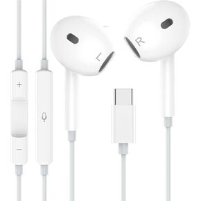 TPC USB C Headphones for iPhone 15 Pro/16 Pro MAX/Google Pixel/Samsung s24/Huawei with Microphone & Remote Control Noise Cancelling, Wired, In Ear, White