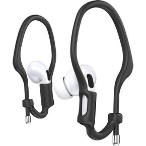 AirPod Ear Hooks Adjustable for AirPods 4 & 3 & 2 & 1, AirPods Pro 2 & 1, [Added Velvet Storage Pouch] Ergonomic Comfortable Fit, Silicone Anti-Slip Over Ear Clips Sports Grip (Large, Black)
