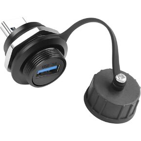 QIANRENON 5Gbps USB3.0 Male to Female Threaded Fixed Waterproof Connector USB 3.0 Plug to Socket Bulkhead Mount Straight Adapter USB3.0 Converter Mounting Socket, for USB Data Transfer/Charge