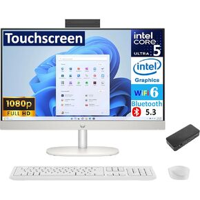 HP All-in-One 24 All-in-One 23.8" Touchscreen FHD Display (Intel Ultra 5 125U, 8GB DDR5, 512GB PCIe SSD, Intel Graphics, WiFi 6, Webcam, Bluetooth 5.3, Win 11 Pro) w/USB-C Dock
