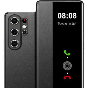 for Samsung Galaxy S25 Ultra Case Flip Leather Cover Clear S-View, for Samsung S25 Ultra Phone Case Smart Window Hard Flip Shockproof Protective Cover for Samsung 5G S25 Ultra Case Clear View