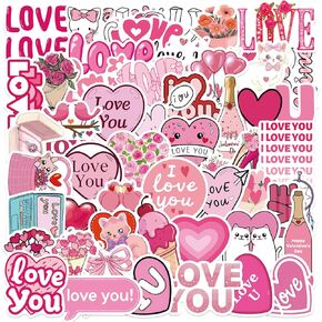50PCS Valentine's Day Stickers, Pink Lover Stickers Non-Repeating Vinyl Waterproof Romantic Stickers for Laptops, Gifts, Water Bottles, Scooters, and Valentine's Day Wall, Window Decorations