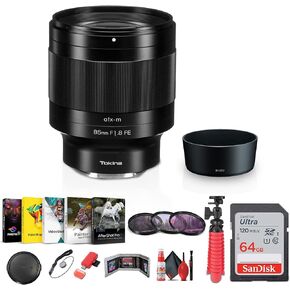 Tokina ATX-m 85mm f/1.8 FE Lens for Sony E (ATX-M-AF85FE) + Sling Backpack + Photography Software + Lens Filter Kit + 64GB Memory Card + Flexible Tripod + Cleaning Kit + Lens Pouch + More