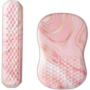 Ergonomic Mouse Pad Wrist Support and Keyboard Wrist Rest, Computer Carpal Tunnel Mouse Pads for Desk with Coaster Set, Memory Foam Mousepad with Non-Slip PU Base for Home Office (Marble Light Pink)