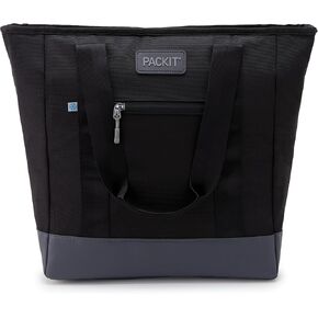 PackIt Freezable Carry Tote, Black/Gray, Engineered with ECOFREEZE+ Technology: Triple Layered Protection for Ultimate Cooling, Foldable, Reusable, Zip Closure, Designed for Fresh Food On the Go