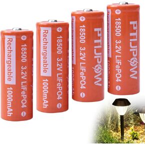 (4-Pack 18500 3.2V LiFePO4 Solar Batteries, 18500 3.2 Volt 1000mAh Lithium Iron Phosphate Rechargeable Solar Battery for Outdoor Solar Lights (Not AA Battery)