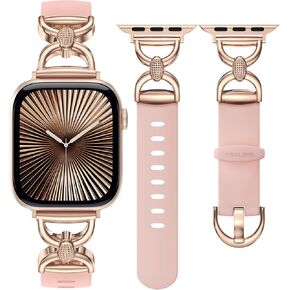Wearlizer Silicone Band Compatible with Apple Watch Bands for Women 38/40/41/42/44/45/46/49mm, Dressy Strap with Double D-Shaped Metal Elegant Design for iWatch Series Ultra/SE/10/9/8/7/6/5/4/3/2/1 in Kuwait