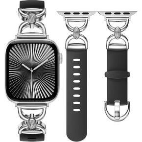 Wearlizer Silicone Band Compatible with Apple Watch Bands for Women 38/40/41/42/44/45/46/49mm, Dressy Strap with Double D-Shaped Metal Elegant Design for iWatch Series Ultra/SE/10/9/8/7/6/5/4/3/2/1