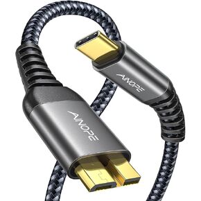 AINOPE 10Gbps Micro B to USB C Hard Drive Cable, [Nylon Braided] USB C to Micro B Cord, USB C to External Hard Drive Cable for Seagate WD Westgate, iPhone 16 Pro MacBook Air M2 Pro, 1.6FT, Space Grey