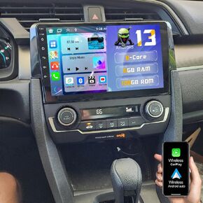8Core 6+128G Car Radio for Honda Civic 2016 2017 2018 2019 2020, Wireless Carplay Android Auto DSP, Android 13 System, 9 Inch 1280 * 720 Touch Screen Bluetooth 5.0 Car Radio GPS WiFi Backup Camera