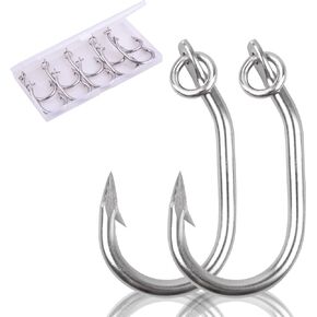 Fishing Saltwater Offset Ringed Circle Hook, 10pcs 4X Strong Big Game Live Bait Hooks with Portable Box for Tuna Catfish Shark Swordfish