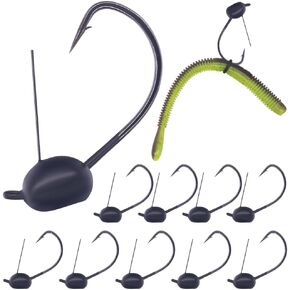 Weedless-Weighted-Wacky-Rig-Hooks-for-Bass-Fishing-Wide-Gap-Worm-Hook-Jig-Heads 10 Pack