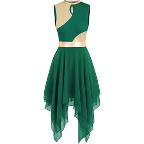 Women's Praise Dance Overlays Dress Tunic Metallic Color Block Sleeveless Irregular Hem Worship Lyrical Dance Dress