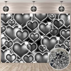 Black Heart Early 2000s Backdrop Glitter Love Heart 90s Old School Photo Background Sweet 16th 18th 21th 30th Women Men Happy Birthday Selfile Wall Decorations (Black, 82x59 inch (7x5FT))