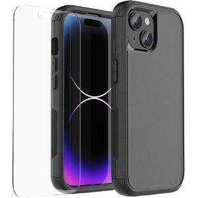 droperprote for iPhone 15 Case with Tempered Glass Screen Protector 3 in 1 Heavy Duty Rugged Shockproof Protective Phone Case for iPhone 15 6.1" (Black)