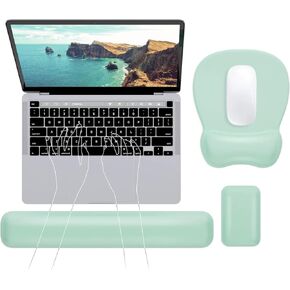 Leolee Mouse Pad Wrist Support and Keyboard Wrist Rest, Green Elbow Rest Pads for Desk with Non-Slip PU Base, Memory Foam, Pain Relief Ergonomic Mouse Pad Set for Computer, Laptop, Gaming and Office