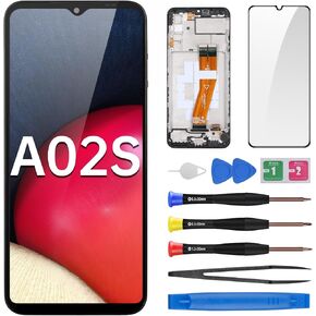 for Samsung Galaxy A02s Screen Replacement LCD Display Touch Digitizer Full Assembly with Frame Side Button Ear Speaker Vibration Motor Glass Repair Tools Kit SM-A025U SM-A025U1
