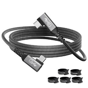 USB C إلى USB C Cable 2 FT ، USB 3.1 Gen 2 Cable ، يدعم فيديو 4K@60Hz ، 100 واط PD شحن سريع ، نقل بيانات 10 جيجابت في الثانية ، تصميم زاوية مزدوجة 90 درجة ، كابل مضفر نايلون مع 5 روابط كابل