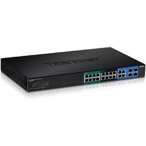 TRENDnet 20-Port Gigabit Web Smart Ultra PoE Switch with 8 x Gigabit UPoE Ports, 8 x Gigabit PoE+ Ports 4 Shared Gigabit Ports (RJ-45 or SFP), VLAN, QoS, IPv6 Support, 370W PoE Power Budget, TPE-204US