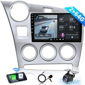 Car Radio Stereo for Toyota Matrix 2009-2014: [2+64G] 9 Inch 1280 * 800 HD Touch Screen Head Unit Replacement with Backup Camera — Upgrade 5G WiFi Wireless Carplay GPS Bluetooth FM DSP SWC
