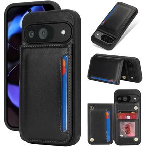 iCoverCase Compatible with Google Pixel 9/9 Pro Case with Card Holder, Wallet Phone Case for Women Men [RFID Blocking] PU Leather Protective Wallet Case for Pixel 9/9 Pro (Black)