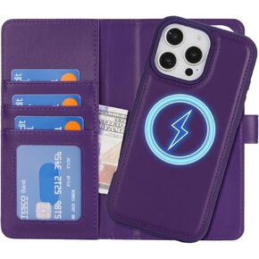 Zouzt Case for iPhone 16 Pro Max 6.9 Inch, 2 in 1 Detachable Wallet with Card Holder for MagSafe Magnetic Wireless Charging Premium PU Leather Flip Folio Kickstand Shockproof Cover Women, Dark Purple