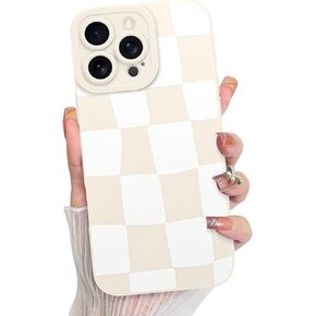 KANGHAR Compatible with iPhone 16 Pro Case, Silicone Checkered Cute Pattern, Camera Protection Soft Slim Phone Case for Girls Women -White
