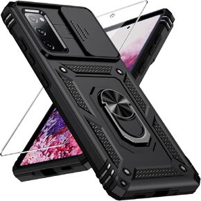 Weycolor for Samsung Galaxy S20 FE 5G Case with Camera Lens Cover, HD Screen Protector, 10 FT Military Grade Drop Protection, Magnetic Ring Holder Kickstand Protective Phone Case, Black