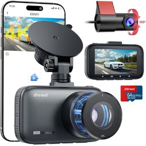 Dash Cam Front and Rear, 4K Dual Dash Cam with CPL Filter, Dash Camera for Cars-5GHz WiFi, 3" IPS Screen Dashcams for Cars with 64GB Card, App Control, Night Vision, Parking Monitor, Support 256GB Max