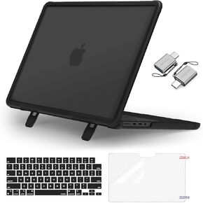 MOSISO Compatible with MacBook Pro 14 inch Case 2025-2021 M4 M3 M2 M1 A3112 A3185 A3401 A2918 A2992 A2779 A2442, Heavy Duty Hard Case with Fold Kickstand&Keyboard Skin&Screen Film&Type C, Black