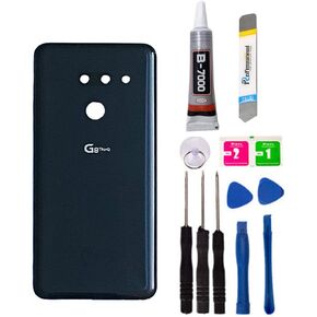 Replacement Repair Battery Back Glass Cover Back Replacement for LG G8 Thinq LMG820, with Tape and Tools (No Fingerprint) (with Camera Lens) (Black)