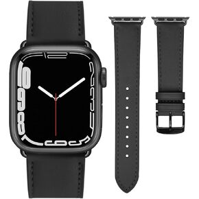 Leather Bands Compatible with Apple Watch Band 38mm 40mm 41mm 42mm 44mm 45mm 49mm Replacement Genuine Leather Strap for Women and Men Thin Watch Wristband for iWatch Series