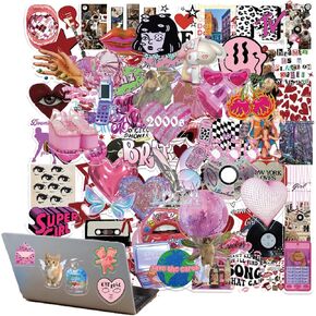 Y2K Stickers,100pcs Retro Aesthetic Cyber Trend Stickers,Waterproof Vinyl Decals for Laptop, Water Bottle, Skateboard, Birthday Gifts for Teens Kids