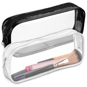 Portable Clear Pencil Pouches Zippered - Pencil Case Clear Plastic Zipper Pouch Small, Travel Makeup Bag for Women - Toiletry Bag Clear Plastic Zippered Pouches Organizer, Pencil Pouch for Kids