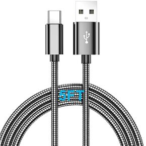 Metal Braided USB Type C Cable, Pets Chewing Proof Cord, Fast Type-C Charger Durable USB-A to USB-C Charging Cable 2M for Samsung Galaxy S23 S24 S21 S20+ S10 A51 Note PS5 Controller Pixel 1.5M (5ft)