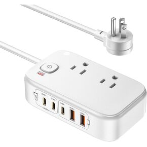 Power Strip with USB C Ports,80W USB C Charging Station,Surge Protection 1200J, 6FT Flat Extension Cord USB Charger Hub for Multiple Devices (Pearl Green, 30w)