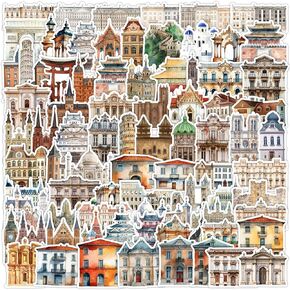 Travel Stickers 100Pcs World Famous Building Stickers Famous Architecture Waterproof Vinyl Decals for Adult Teen Kids Cup Water Bottles Laptop Luggage Computer Phone Case Guitar Skateboard Decoration